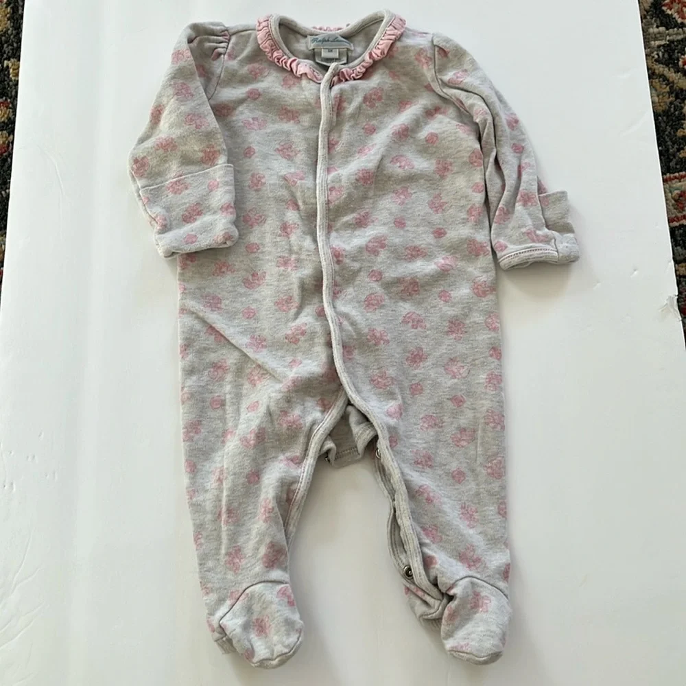 Ralph Lauren Baby Footed Pajamas Pink Floral Ruffle Collar 6 Months